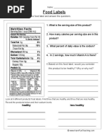 Act 2 Reading Food Labels Worksheet B