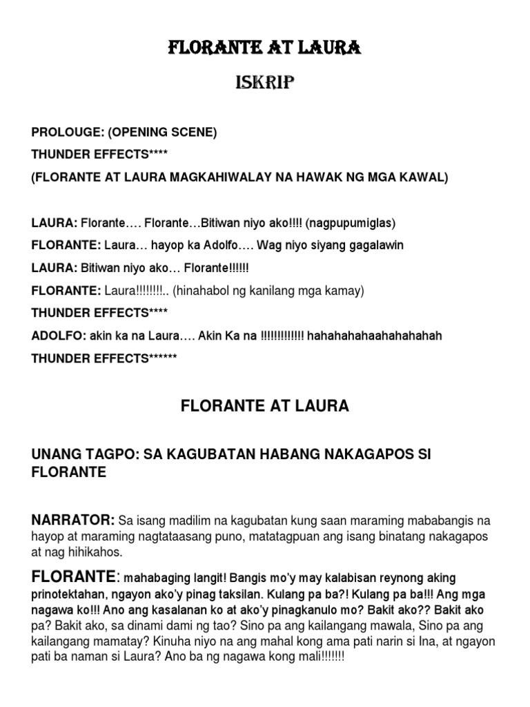 FLORANTE AT LAURA Script 2 Whahhahahhaha | PDF