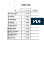 Homeroom Adviser Signature: St. Francis Academy SCHOOL YEAR 2018-2019 Classroom Duplicate Keys