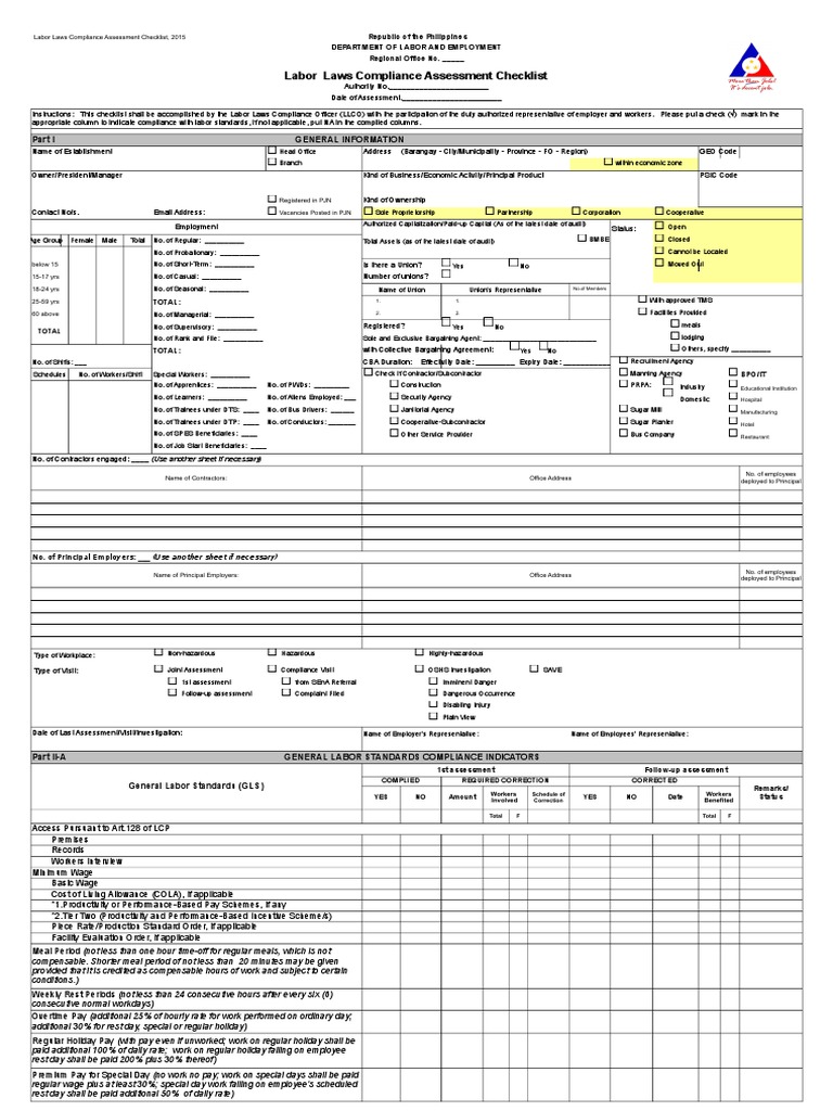Dole Labor Compliance Checklist 2024 | PDF | Employment | Personal ...