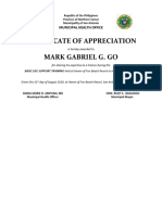 Certificate of Appreciation Mark Gabriel G. Go: Municipal Health Office