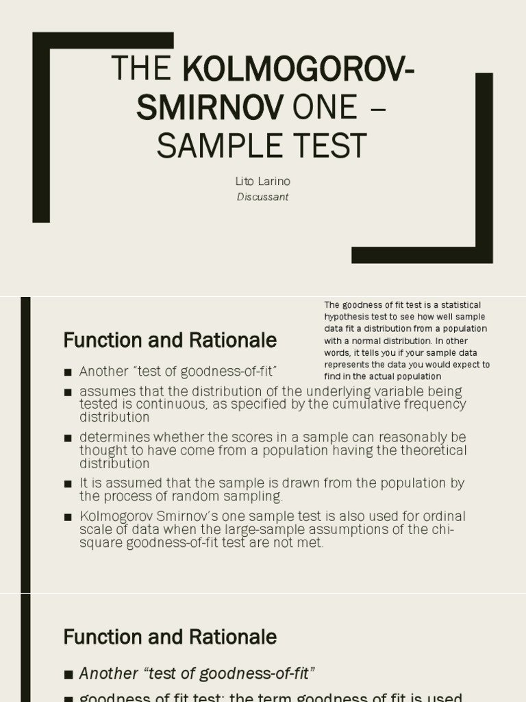 The Kolmogorov Smirnov One Sample Test | PDF | Goodness Of Fit ...