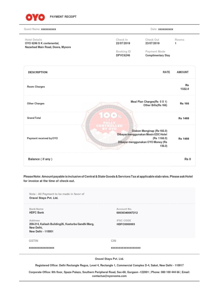 OYO Payment Receipt for Stay | PDF | Business Documents | Invoice