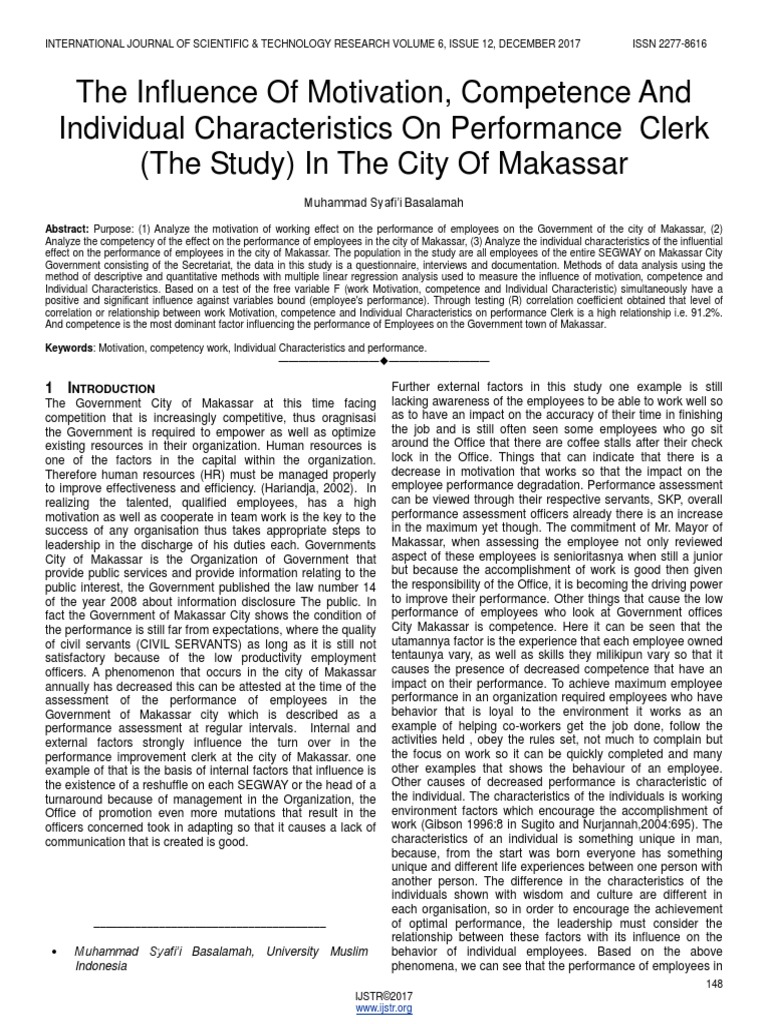 The Influence of Motivation Competence and Individual Characteristics ...