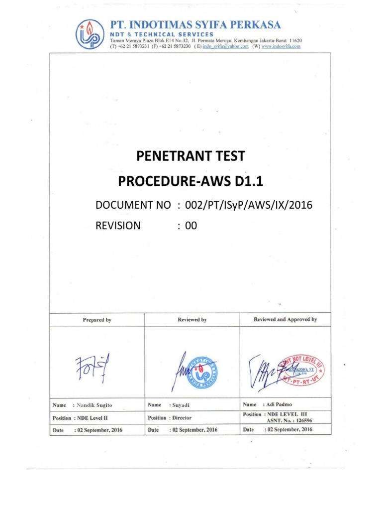 NDT Penetran Procedure | PDF | Nondestructive Testing | Chemistry