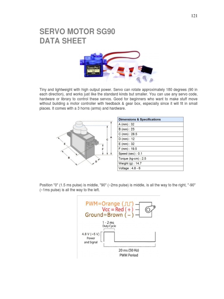 Servo Motor Sg90 Data Sheet | PDF