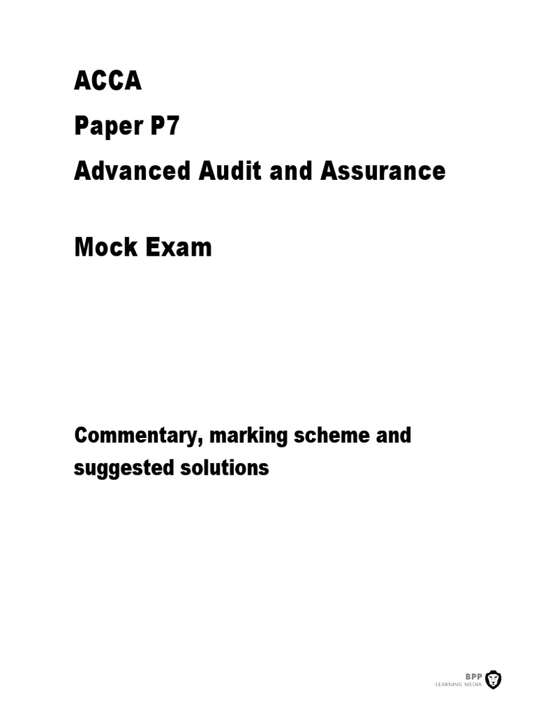 ACCA AAA (PapER p7) Mock Exam PDF Financial Audit Audit