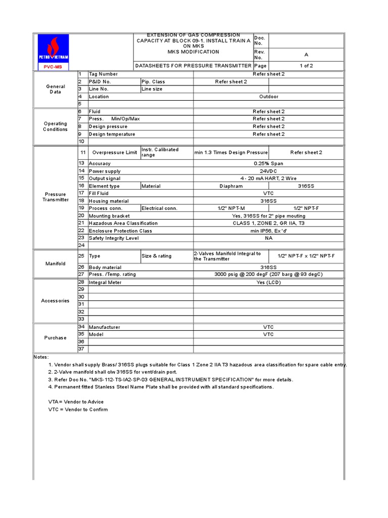Pressure Transmitter Datasheet Overview | PDF | Electrical Engineering ...