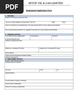 Employment application form