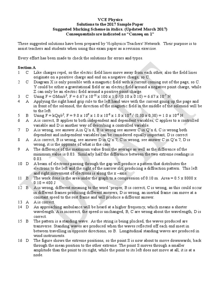 Solutions To 2017 VCE Physics Sample Exam Paper | PDF | Photoelectric ...