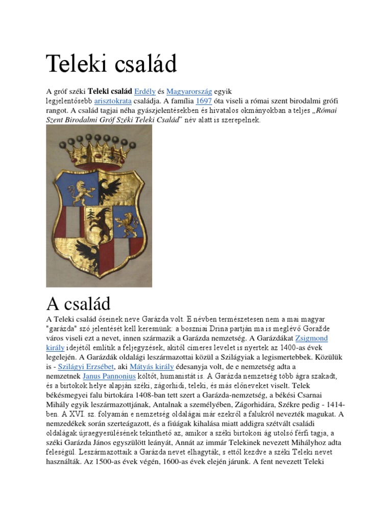 Familia Teleki Din Transilvania Si Ungaria | PDF