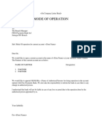 Mode of Operation Letter