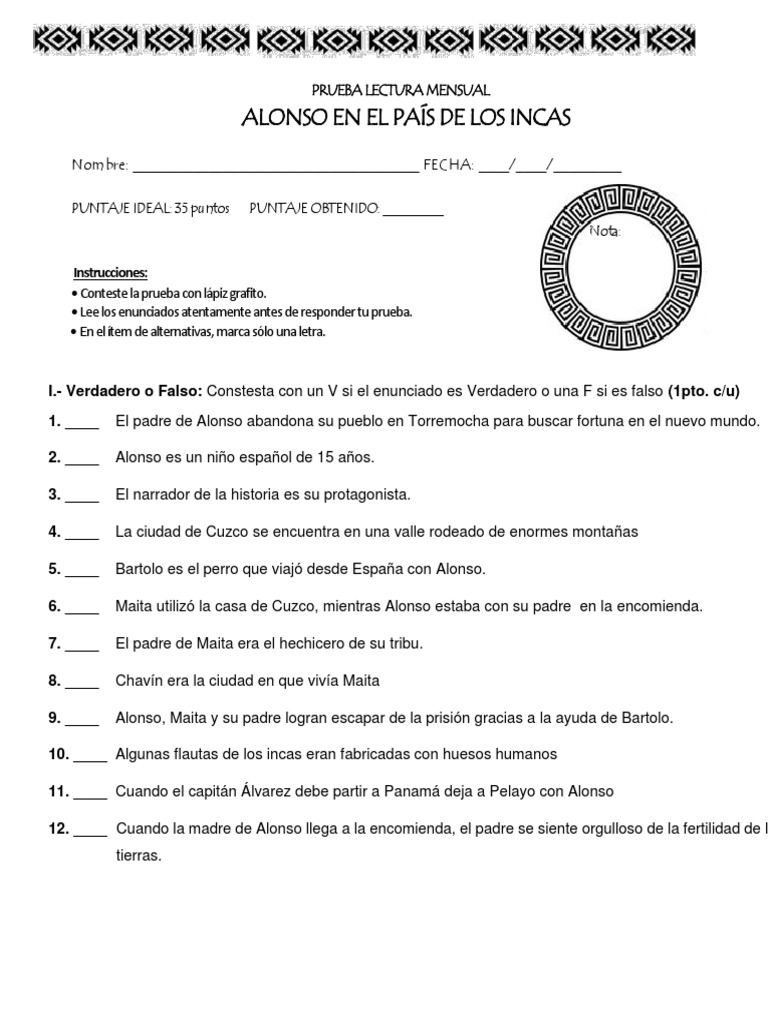 Prueba de Alonso en El Pais de Los Incas | PDF