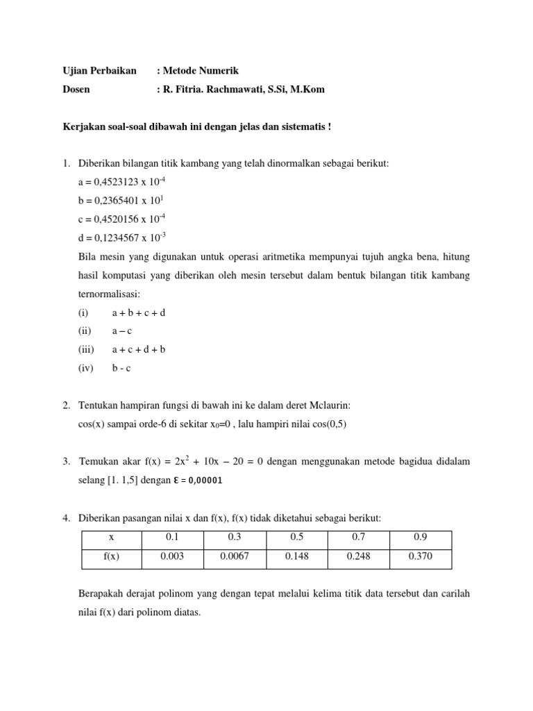 Ujian Metode Numerik dan Akar Fungsi | PDF