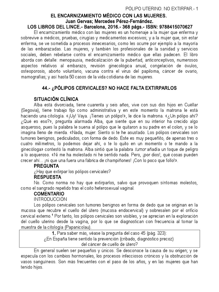 Pólipos cervicales: ¿extirpar o no? | PDF | El embarazo | Vagina