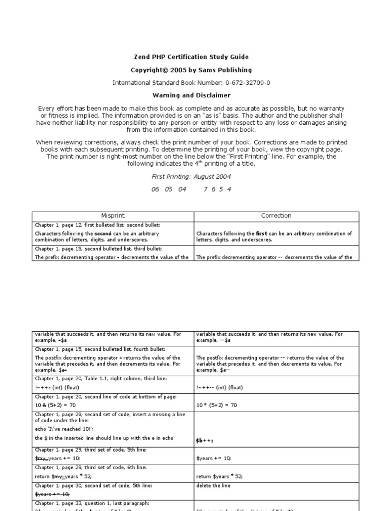 Zend php certification study guide first printing august 2004 06 05