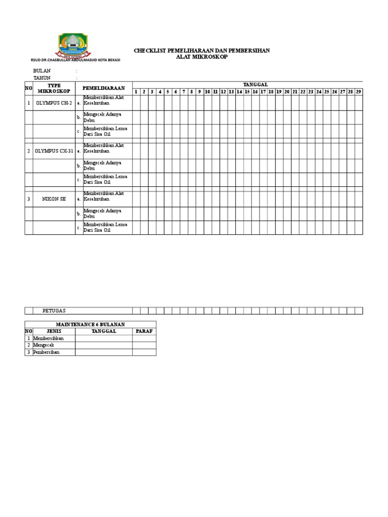 Checklist Pemeliharaan Mikroskop | PDF