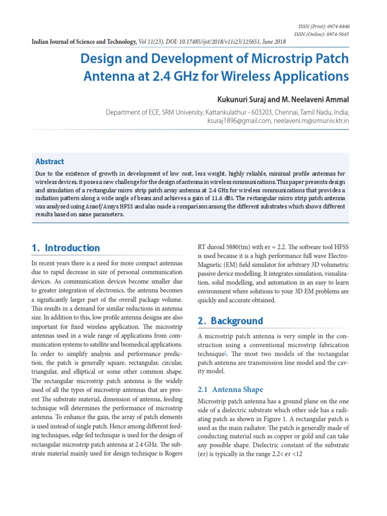 Design and Development of Microstrip Patch Antenna at 2.4 GHZ For ...