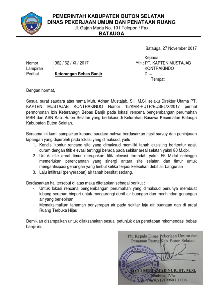 Surat Keterangan Bebas Banjir Dari Kelurahan  Kumpulan Contoh Surat