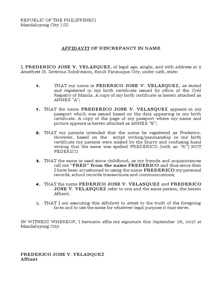 Affidavit of Name Discrepancy | PDF | Wellness