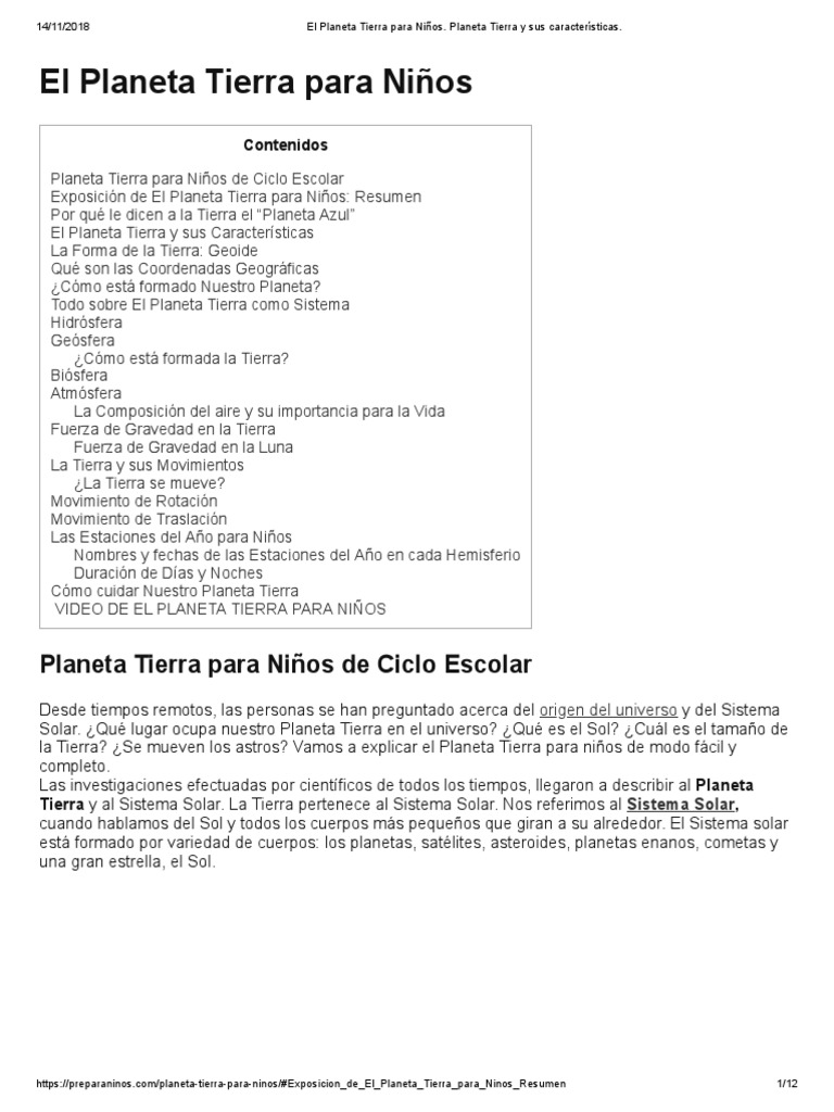 El Planeta Tierra para Niños. Planeta Tierra y Sus Características ...