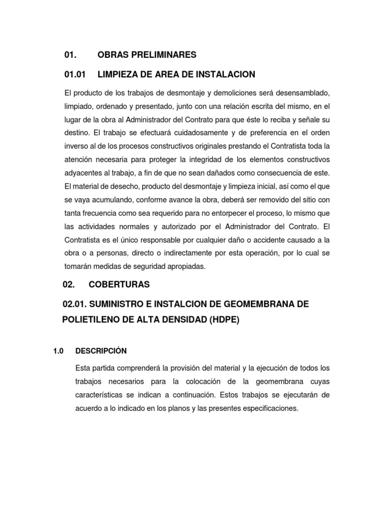 Especificaciones de Geomembrana HDPE | PDF | Soldadura | Construcción