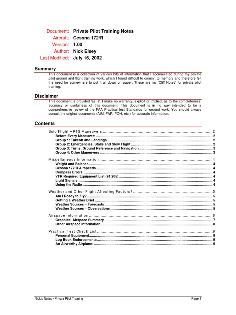 Cessna 172 Private Pilot Notes | PDF | Visual Flight Rules | Air ...
