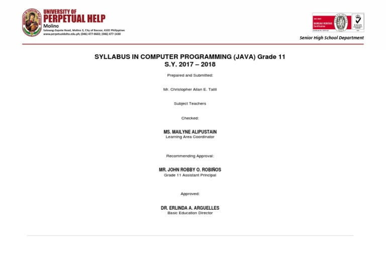 Java Programming Syllabus for Grade 11 | PDF