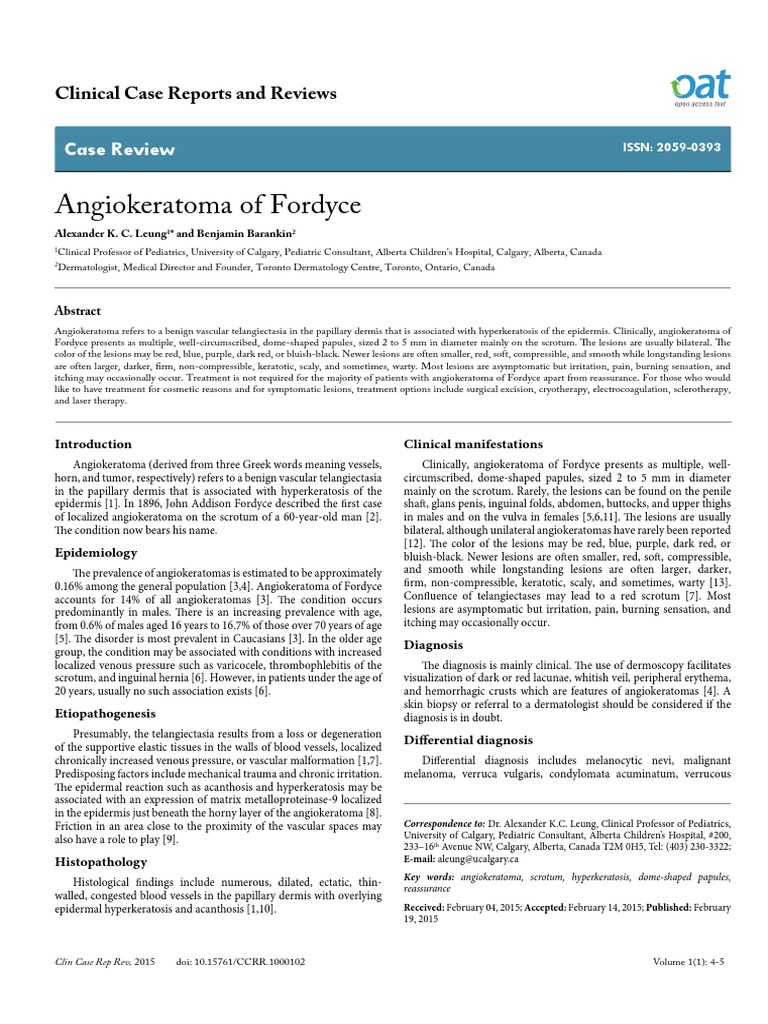 Angiokeratoma of Fordyce PDF Blood Vessel Medical Specialties