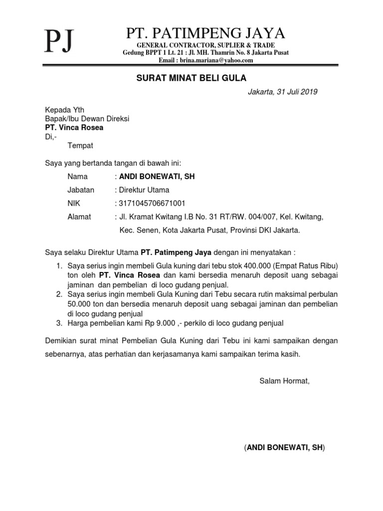 Surat Tunjuk Minat  kueh apem