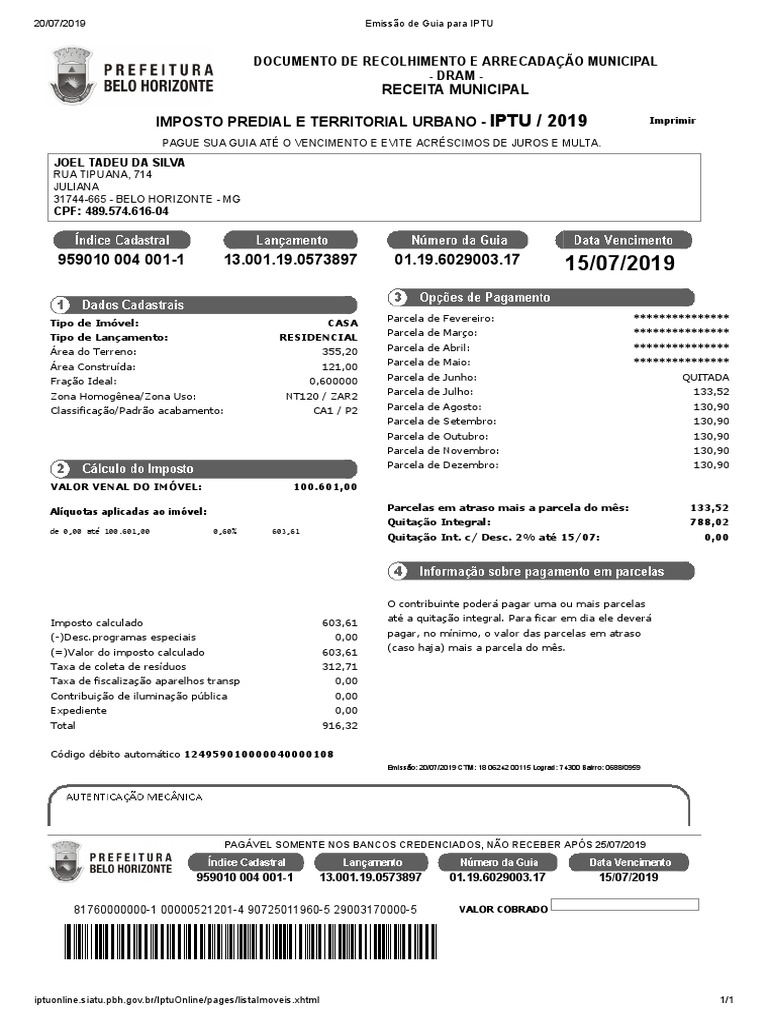 Emissão De Guia Para Iptu Pdf Impostos Pagamentos