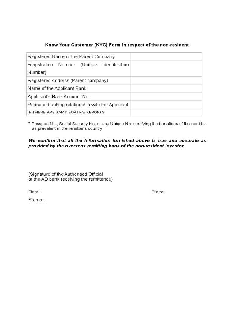 KYC Form for Non-Resident Investors | PDF