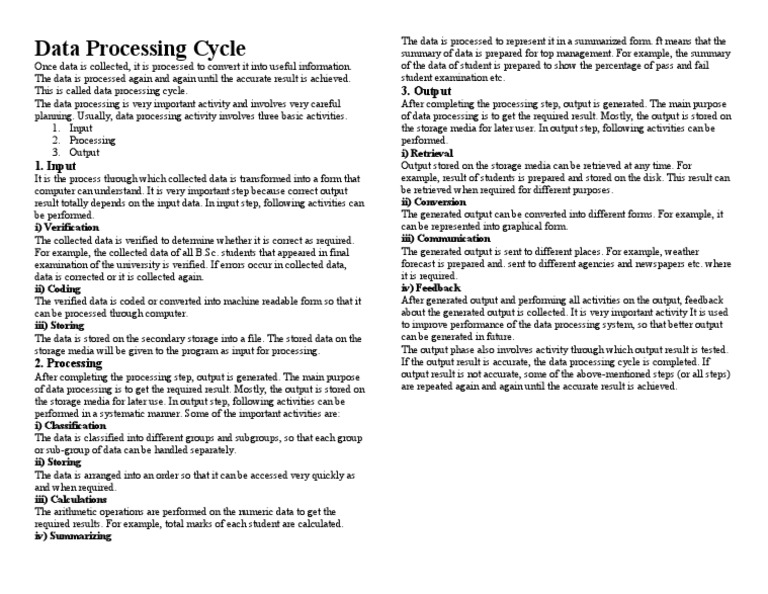 Data Processing Cycle | PDF | Input/Output | Computer Data Storage