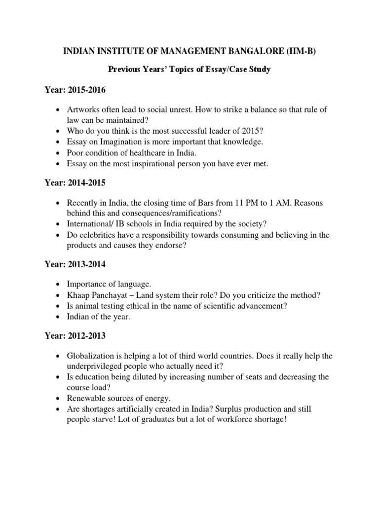 Indian Institute of Management Bangalore (IimB) Previous Years' Topics