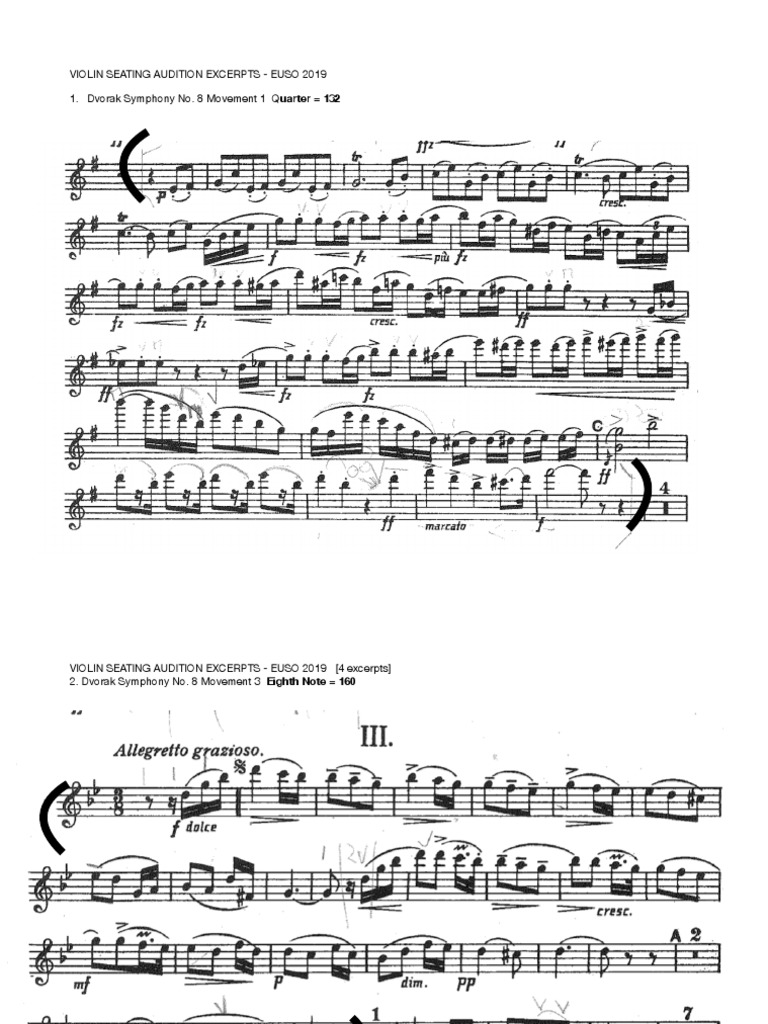 Violin Seating Audition Excerpts Euso 2019 (3 Excerpts) 1. Dvorak