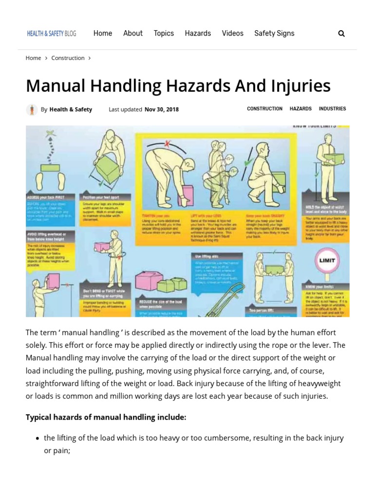 Manual Handling Hazards and Injuries PDF Musculoskeletal System Medical Specialties