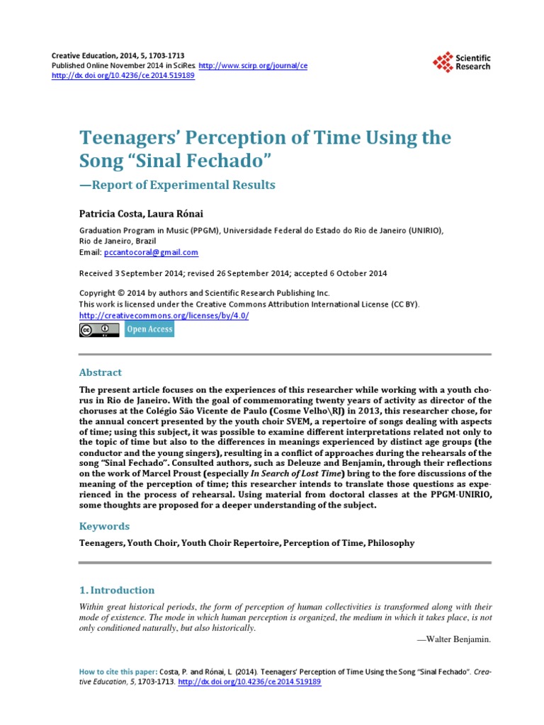 Teenagers Perception of Time Using The S PDF | PDF | Choir | Reason