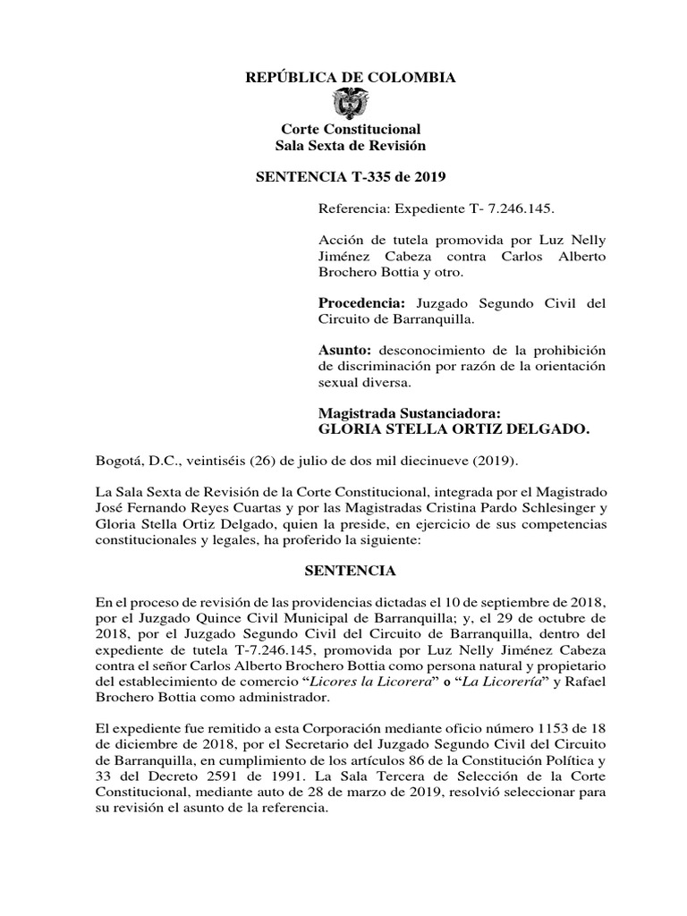 Sentencia T-335 de 2019 | PDF | Derecho Constitucional | Dignidad