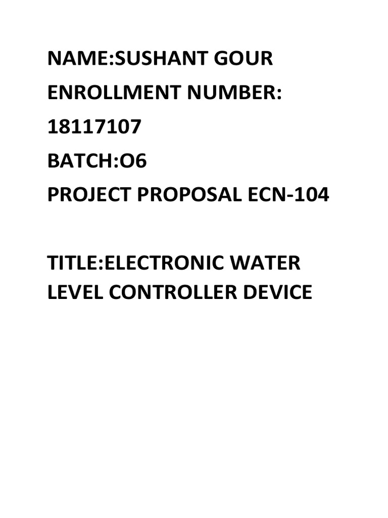 Electronic Water Level Controller Device An Automatic System to