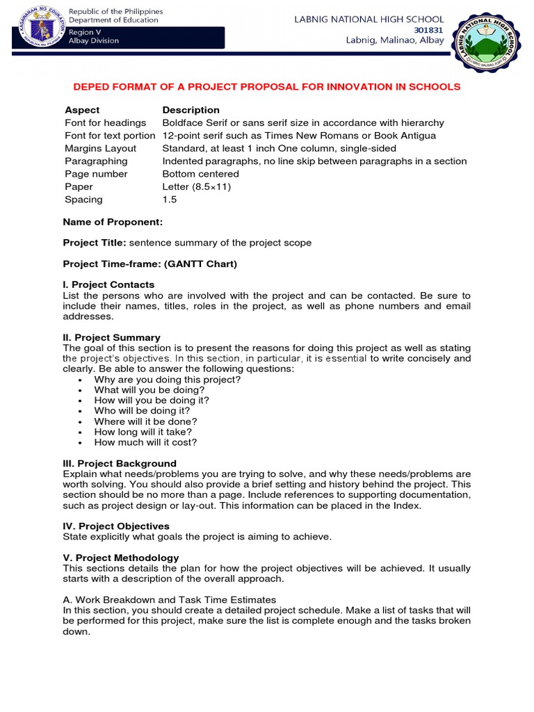 DepEd Project Proposal Format for Innovation | PDF | Goal | Paragraph