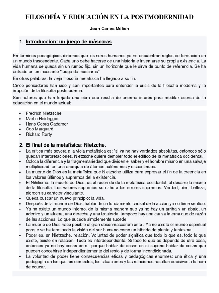 Filosofía y Educación en La Postmodernidad | PDF | Hermenéutica | Verdad