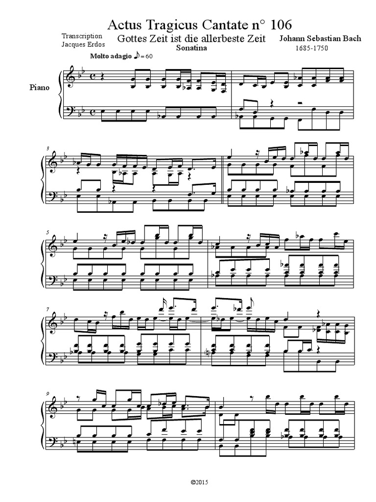 Bach Bwv 106 Cantata Actus Tragicus Sonatina Arr Jacques Erdos Pdf Classicisme Cantates