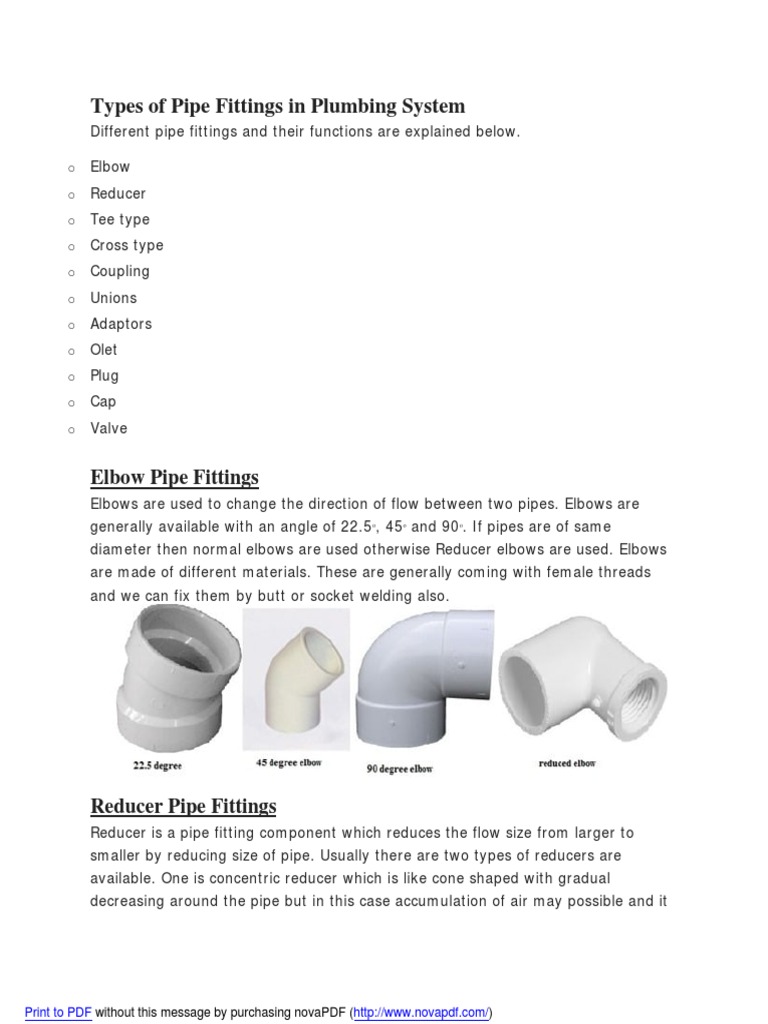 Types of Plumbing Fittings PDF Valve Plumbing