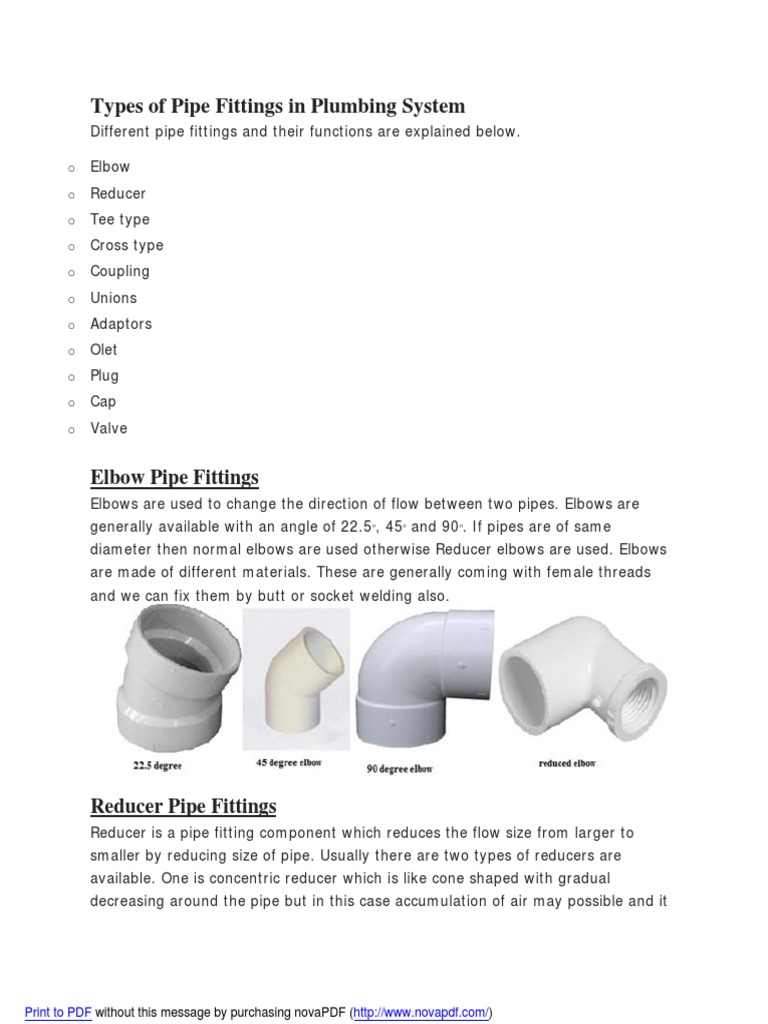 Pipe Fitting by Types - Types of Pipe Fittings