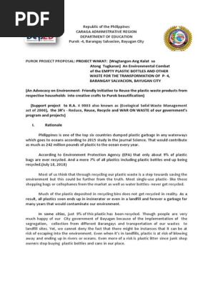 PROJECT PROPOSAL- ZERO PLASTIC WASTE ADVOCACY