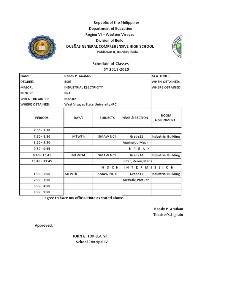 2nd Sem Class Schedule Pdf Nature