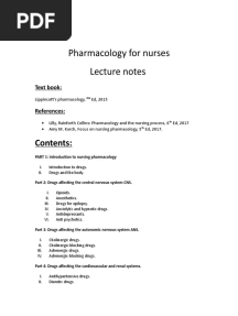 Pharmacology For Nurses Lecture Notes: Contents