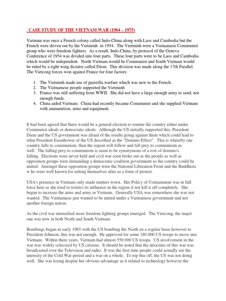 Vietnam War Case Study (1964-1975) | PDF | Vietnam War | Viet Cong