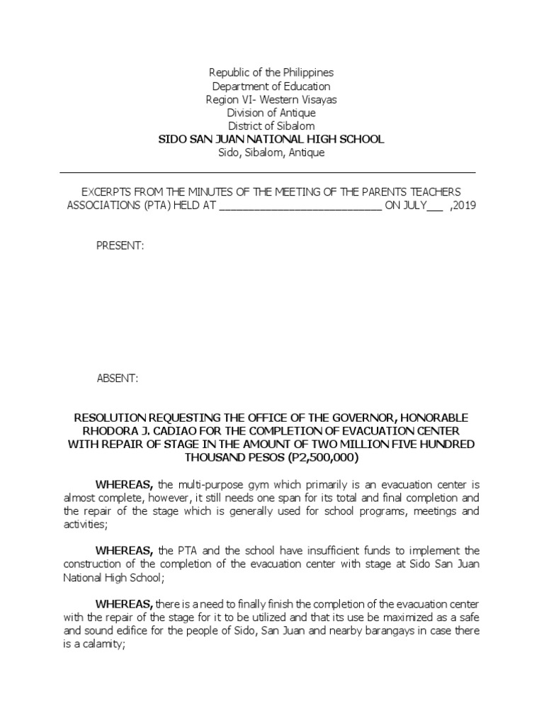 PTA Resolutions for Sido San Juan School | PDF | Philippines | Government