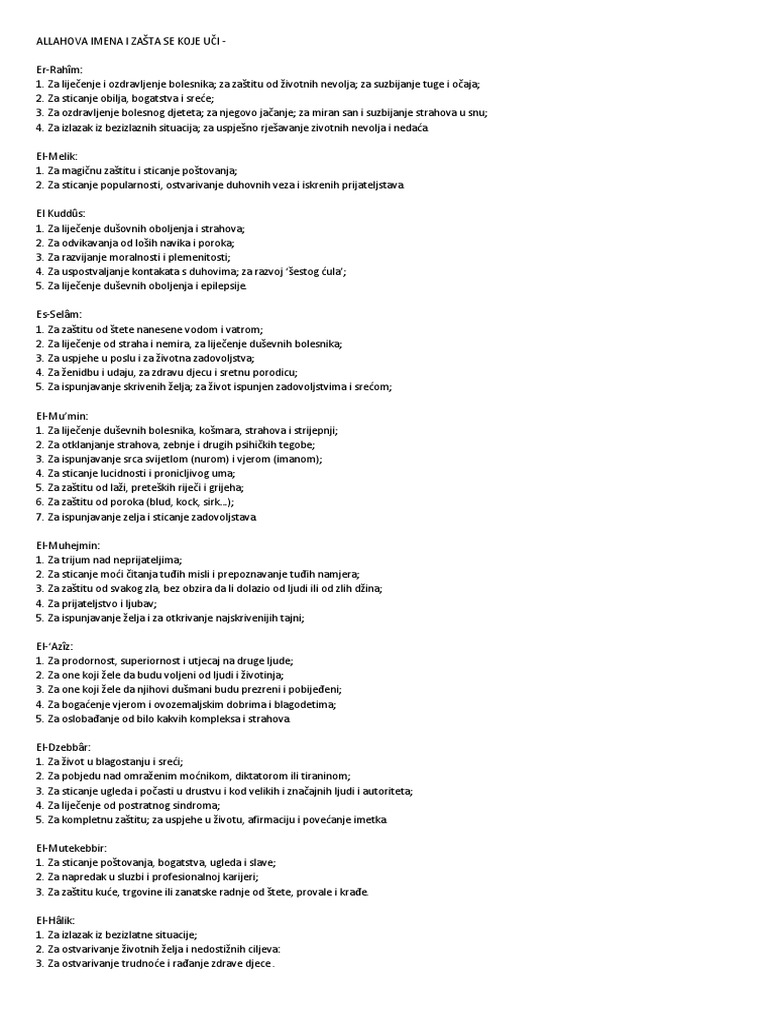 Allahova Imena I Zašta Se Koje Uči PDF